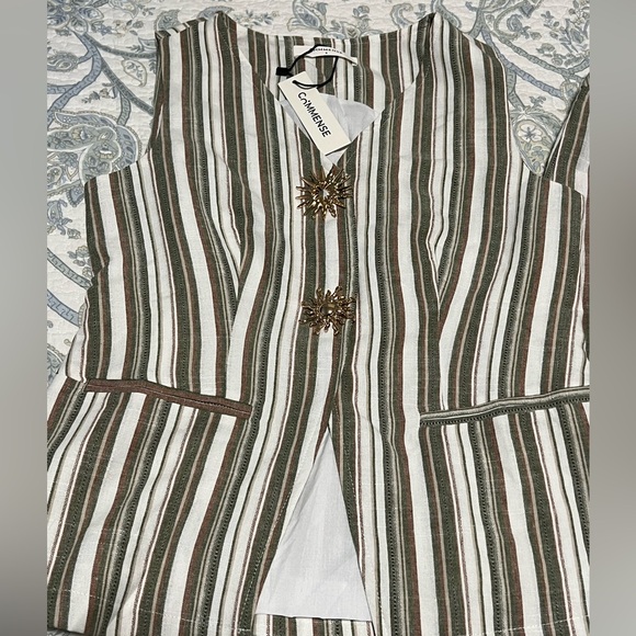 Commense Linen/Cotton Striped Vest & Mid-Waist Striped Wide-Leg Pants Set - Picture 6 of 16
